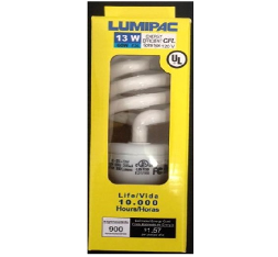 12-PK Lumipac Spiral Bulb
120V 13W E26 Soft White