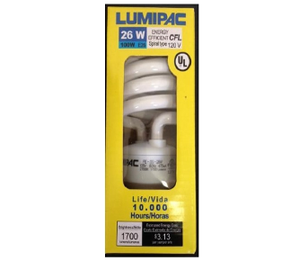 12-PK Lumipac Spiral Bulb
120V 26W E26 Warm White