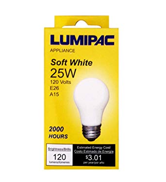 (Each) Lumipac 25 W Soft White 
Bulb (Refrigerator)